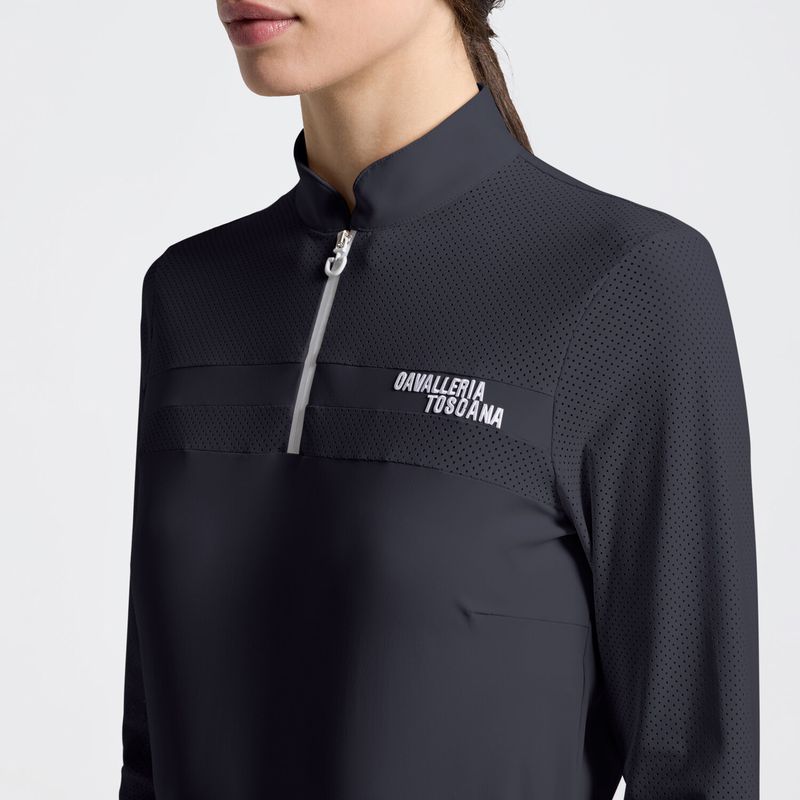 Women's Long Sleeve Perforated Training Polo | Cavalleria Toscana - Charcoal
